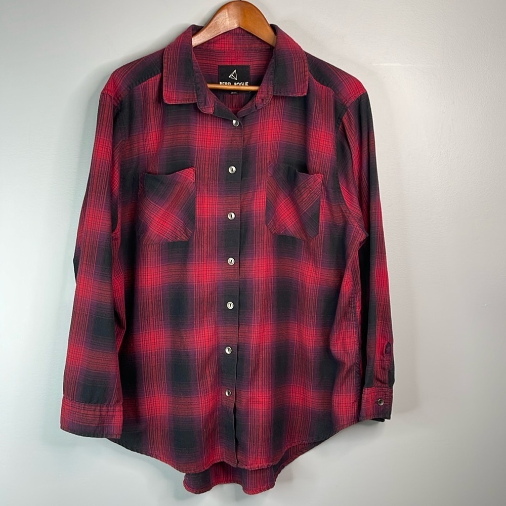 REBEL ROGUE Plaid Brushed Cotton Button Up Shirt Magenta Purple Black Size M - Picture 13 of 13